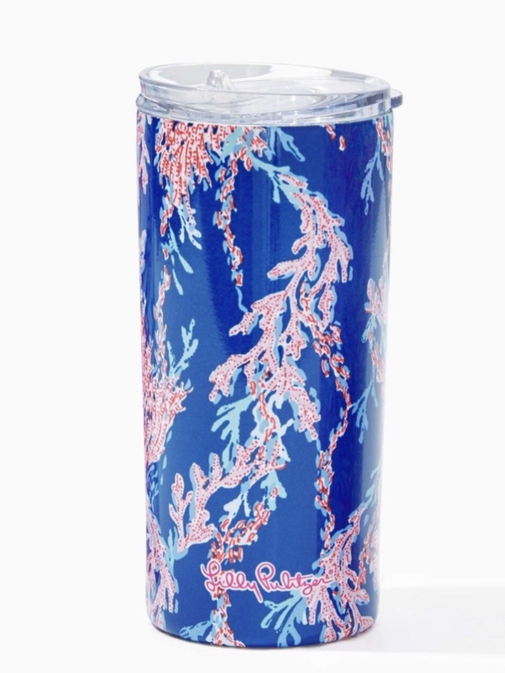 Lilly Pulitzer Stainless Slim Tumbler Borealis Blue Swim On Over 16.57 Oz - NEW